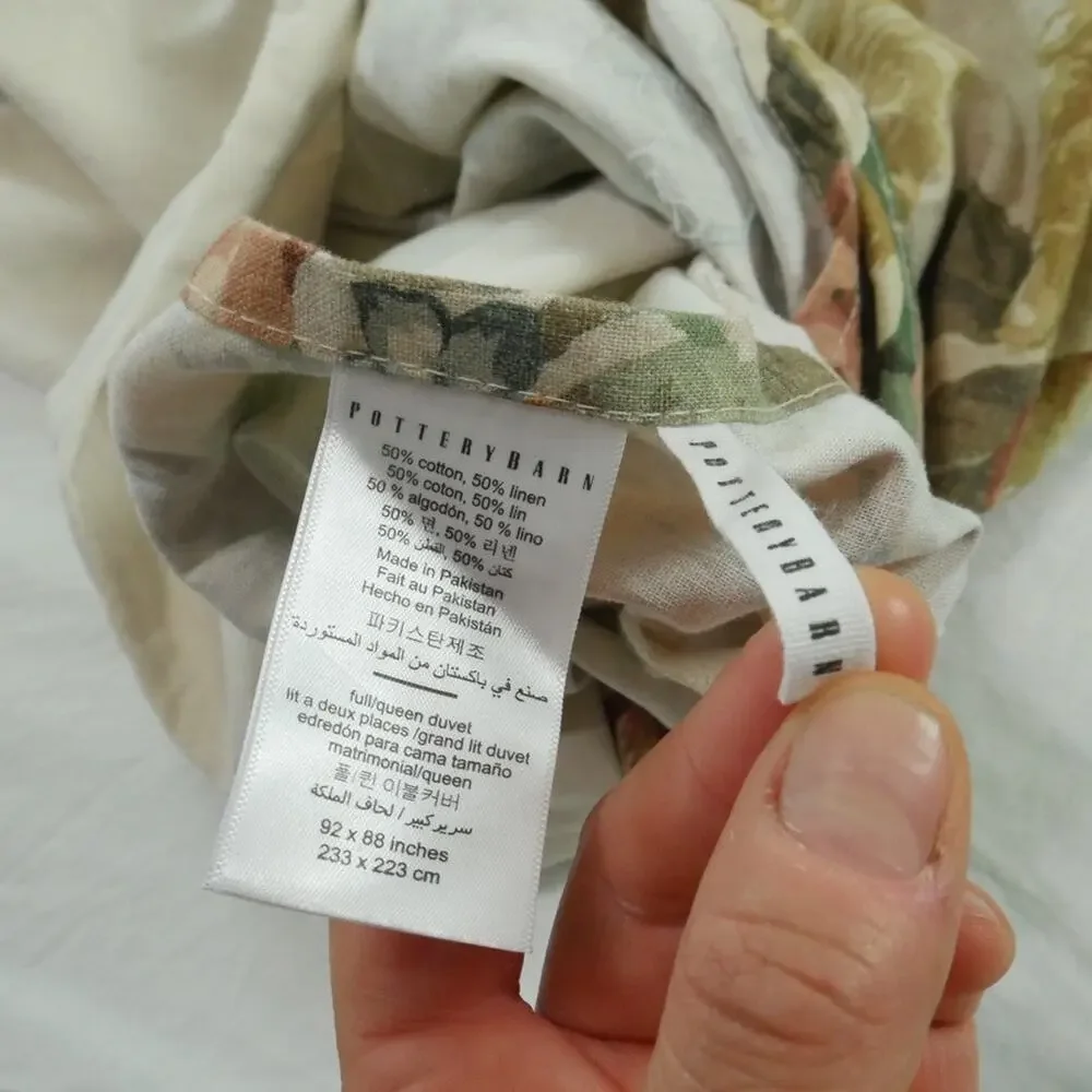 Pottery Barn Full Queen Rita Floral Duvet Cover Linen Blend Cabbage Rose Cottage